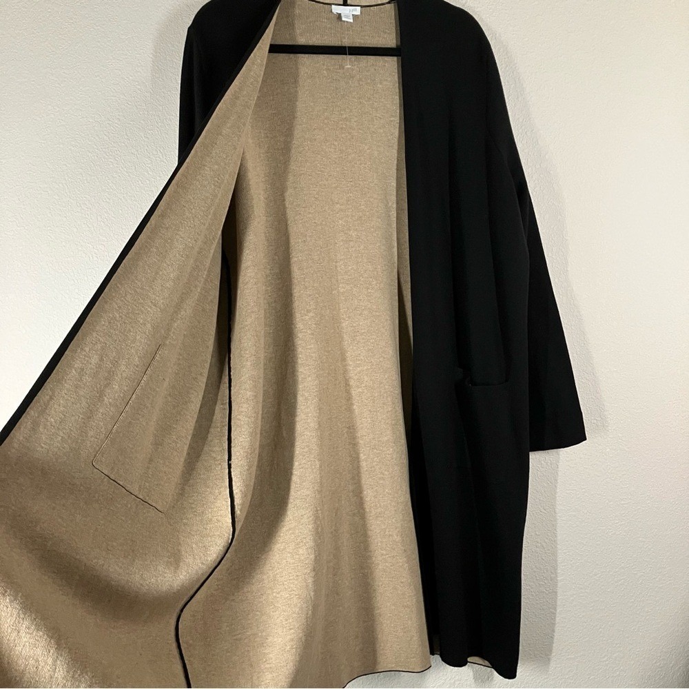 J JILL Longline Cotton Cardigan Duster Sweater 1X Pockets Minimalist Work Black - Picture 9 of 11